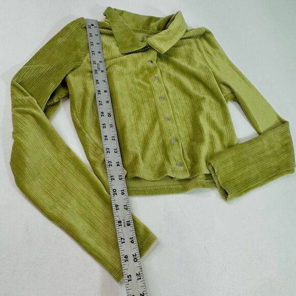 PAC Cares Top Womens Medium Button Up Collar 90s Y2K Cropped Ribbed Velvet Shirt - Picture 3 of 8
